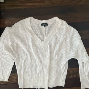 Lulu's Cream V-Neck Waffle Knit Top